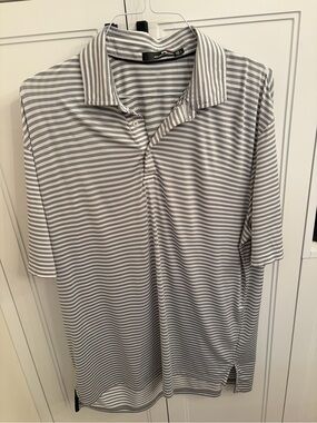 RLX Ralph Lauren Gray and White Striped Polo